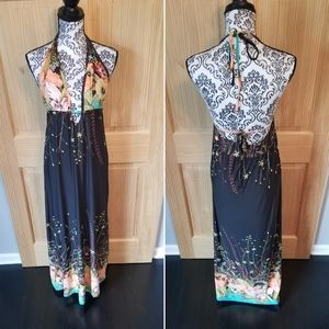 Floral Boho Maxi Dress Long Deep V-Neck